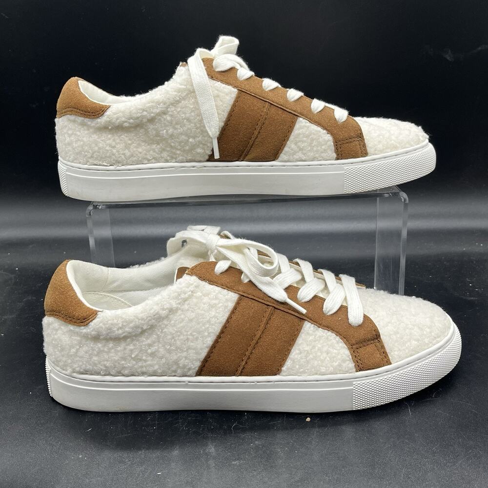 J Crew Striped White Sherpa Road Trip Sneakers Womens Size 9.5 BJ272
